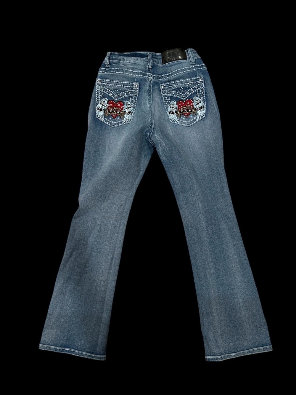 Sky Women's Light Blue Flared Jeans with Embellished Heart Pockets